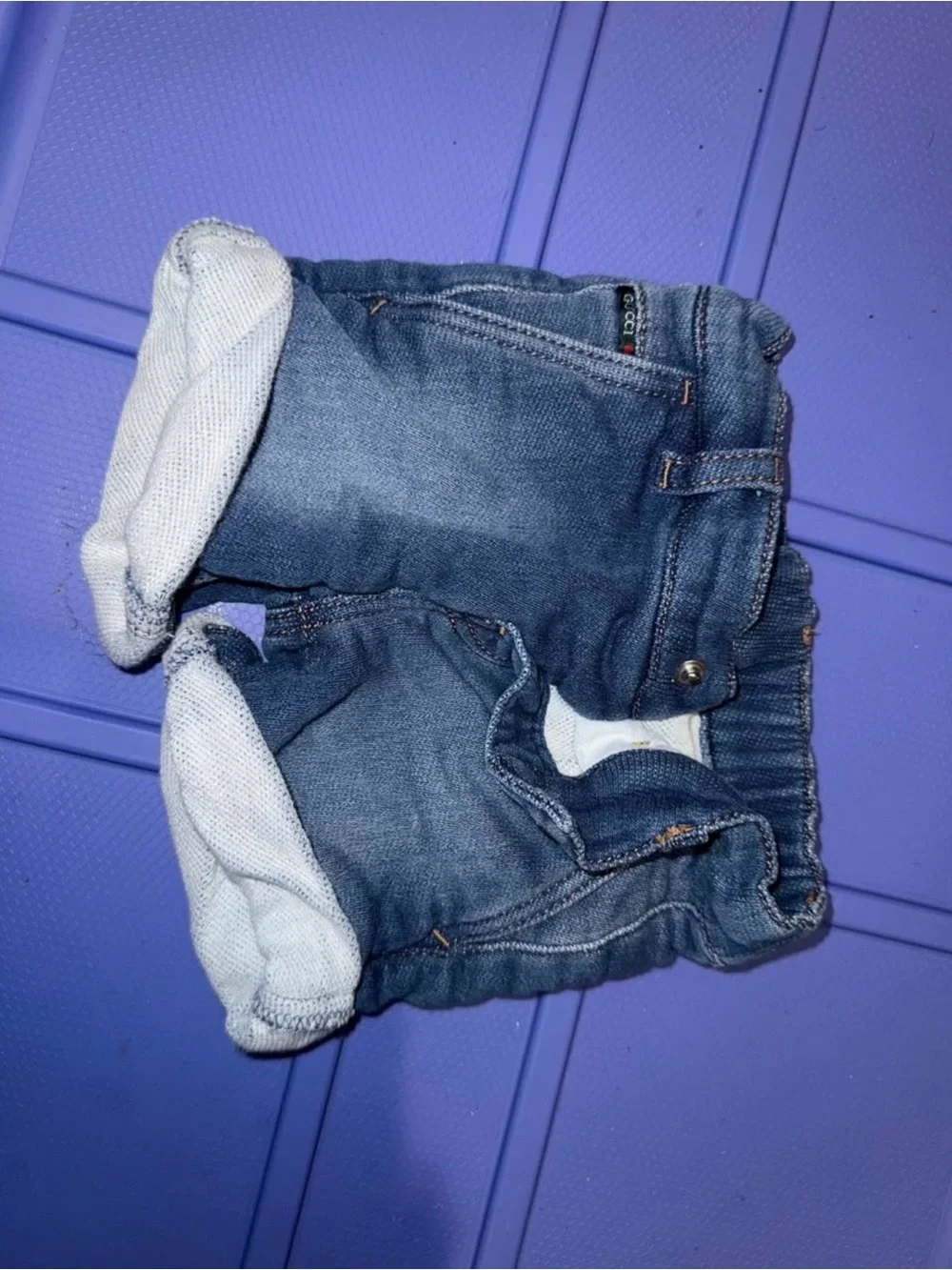 Gucci Blue Denim Baby Shorts with Logo Tag
